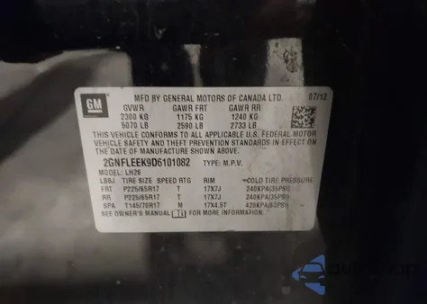 2013 Chevrolet Equinox 1Lt z USA, uszkodzony, nr VIN 2GNFLEEK9D6101082